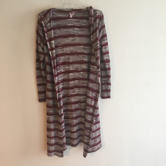 BONGO Other - Bongo Hooded Duster Cranberry Gray white Stripped